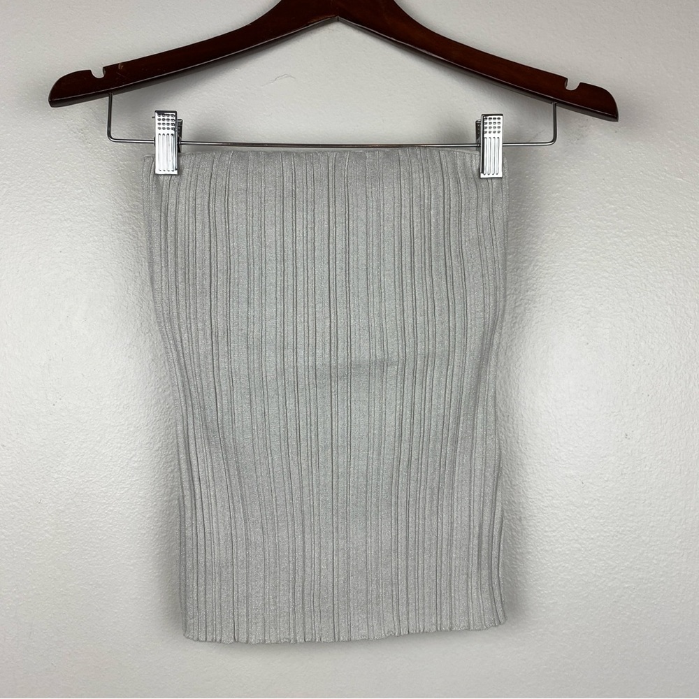 Madewell x Aimee Song Ribbed Knit Slim Fit Shimmer Metallic Tube Top Size XS NWT - Picture 4 of 7